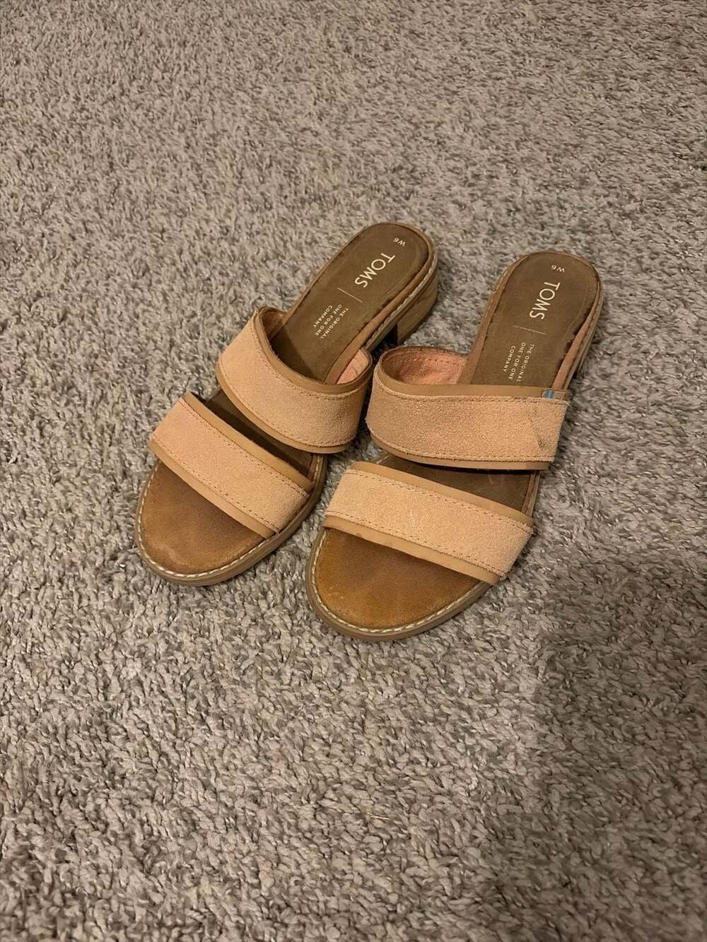 TOMS Sicily Suede Two Strap Slide Sandals Tan Size W6